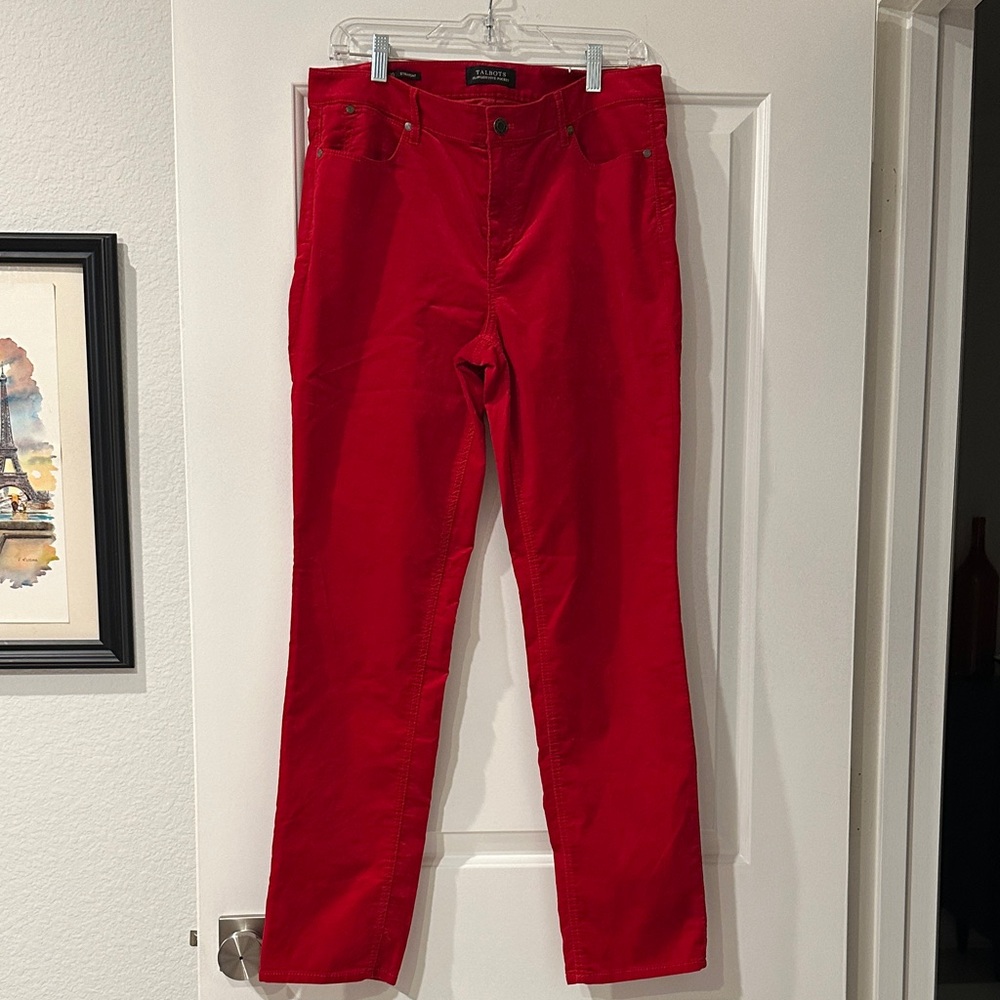 TALBOTS Bright Red Slim Pants 10 NWT